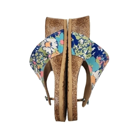 Muk Luks Cork Wedge Floral Sandals, Blue/Aqua Green,US Women's 7.5 - Picture 3 of 9